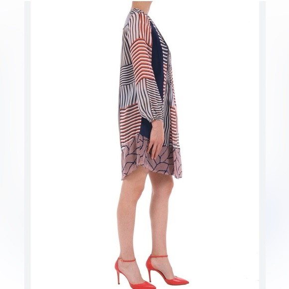Diane von Furstenberg | Striped and Patterned Long Sleeve Dress- Blue&Red - US8 - Picture 10 of 10
